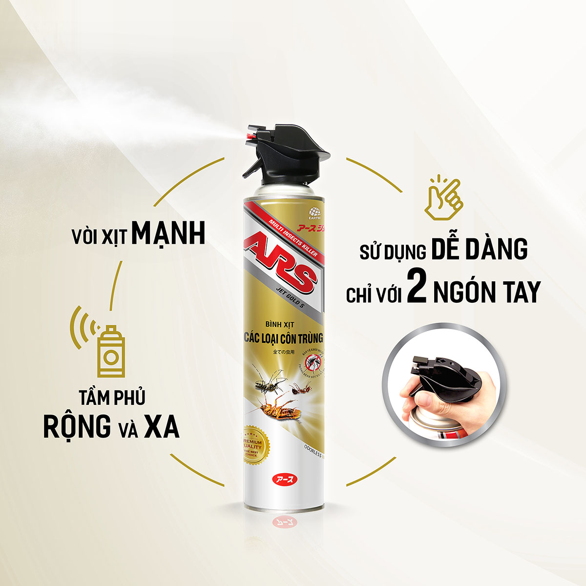 Bình xịt các loại côn trùng ARS Jet Gold S Odorless Không mùi 600ml