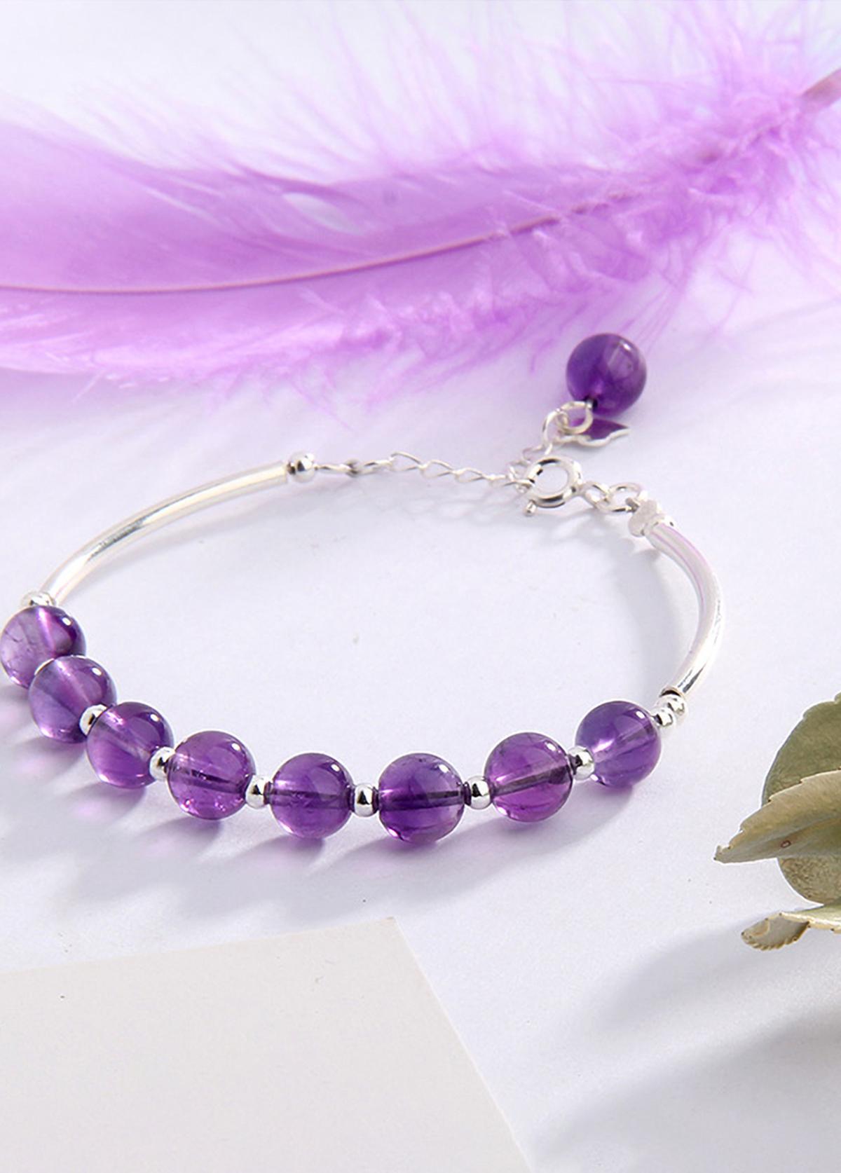 Vòng tay đá thạch anh tím phối charm ống bạc mệnh hỏa, thổ - Ngọc Quý Gemstones