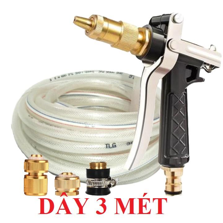Bộ dây vòi xịt nước rửa xe, tưới cây . tăng áp 3 lần, loại 3m, 5m 206236Uđầu đồng, cút đồng+ tặng túi đựng bút