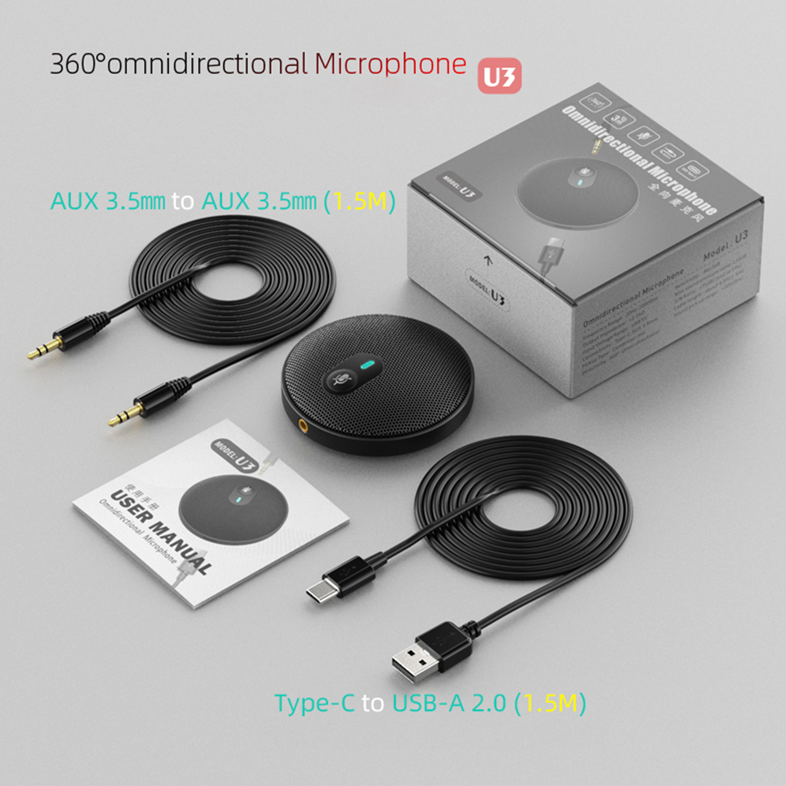 Bộ ngưng tụ đa hướng Micrô cho cuộc họp Hội nghị kinh doanh U3 USB