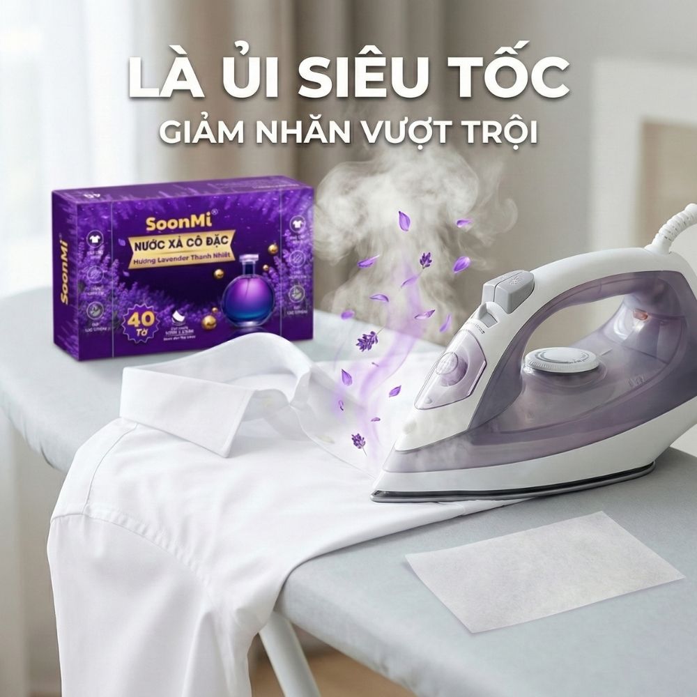Nước xả cô đặc - Giấy Thơm Quần Áo SoonMi Hương Lavender - Nước Xả Cô Đặc Cho Máy Sấy (Hộp 40 Tờ) - hàng chính hãng