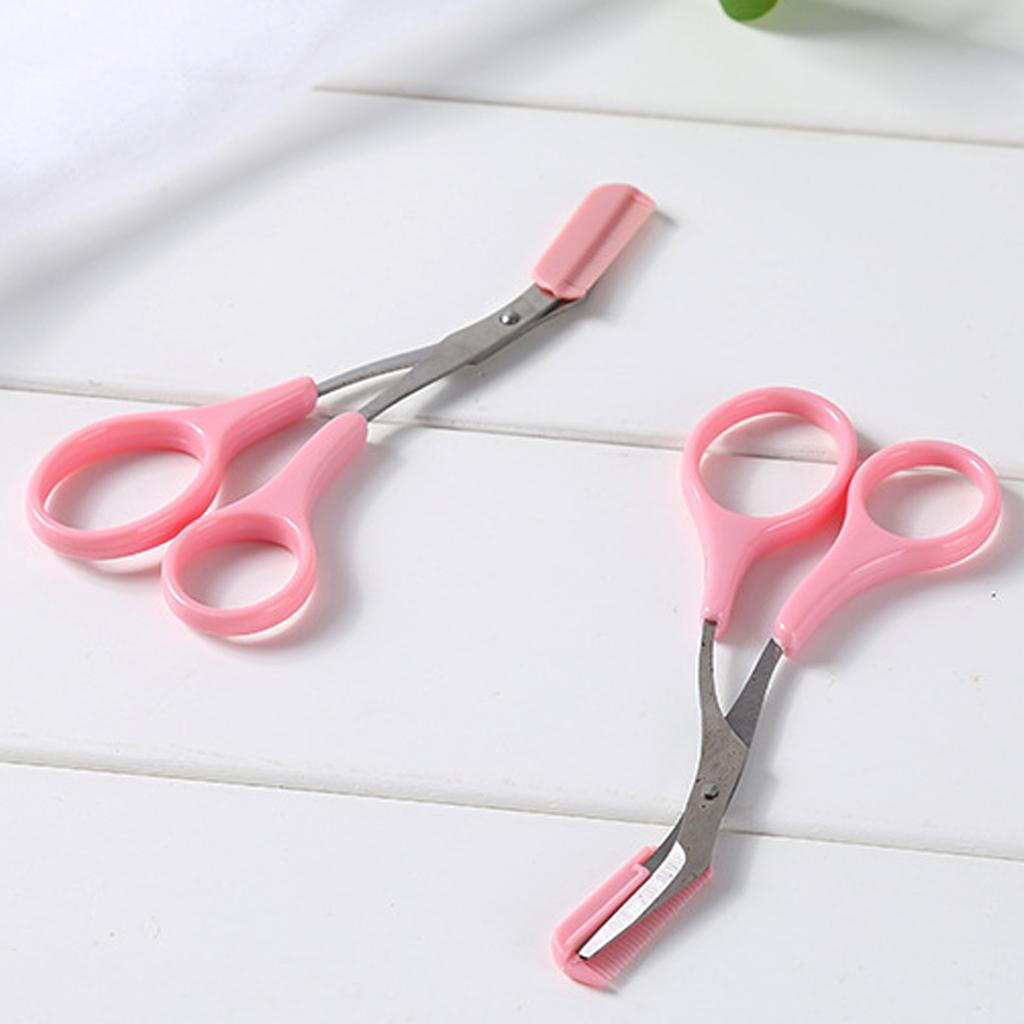 2 Pieces Women Makeup Eyelash Eyebrow Trimmer Scissors Hair Remover With Comb