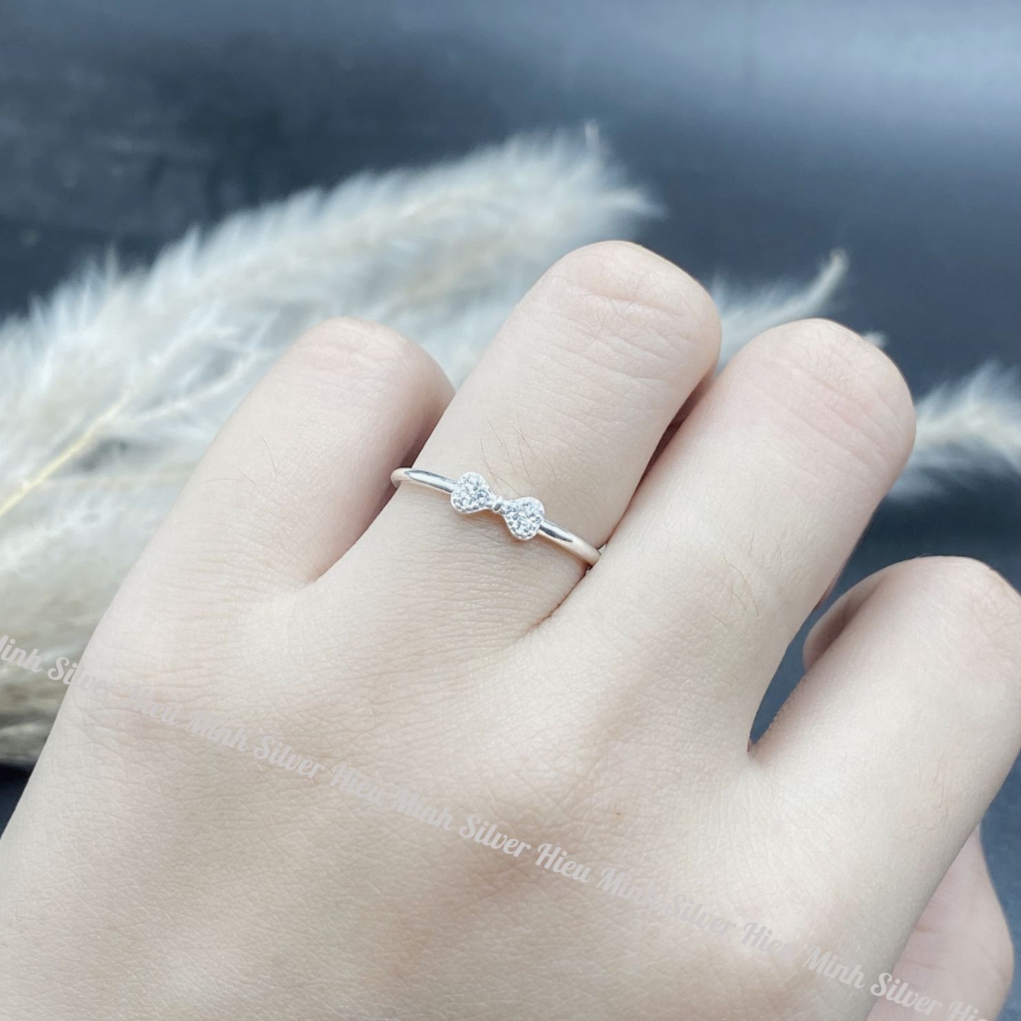 Nhẫn Nữ Bạc Ta Nơ Xinh Cao Cấp Sáng Đẹp Chính Hãng Bạc Hiểu Minh NU515
