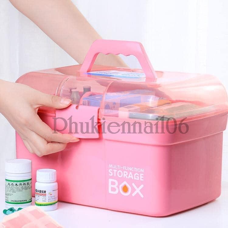 Cốp nhựa 2 tầng đựng nail, mi, đồ trang điểm