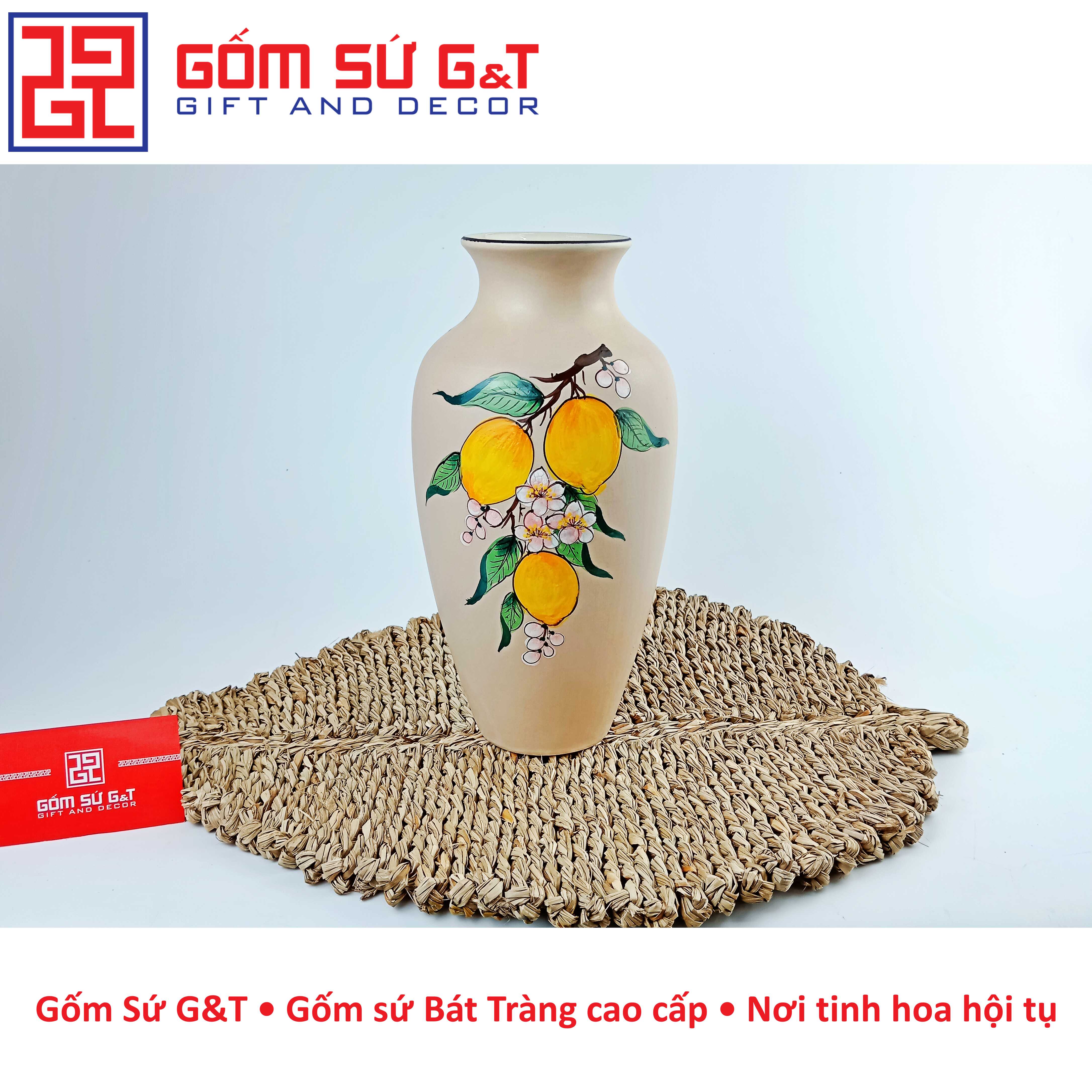 Lọ hoa dáng đùi dế vẽ cam Gốm Sứ G&amp;T