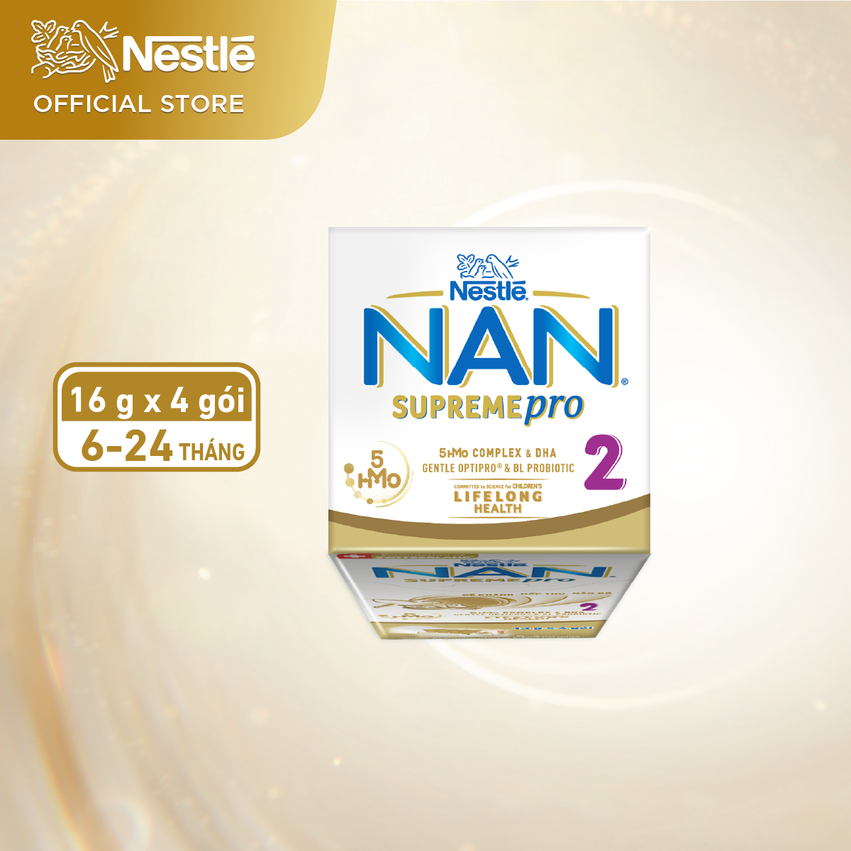 Sữa bột Nestlé NAN SupremePro 2 Hộp 4x16g với 5HMO & đạm Gentle Optipro nhập khẩu từ Đức