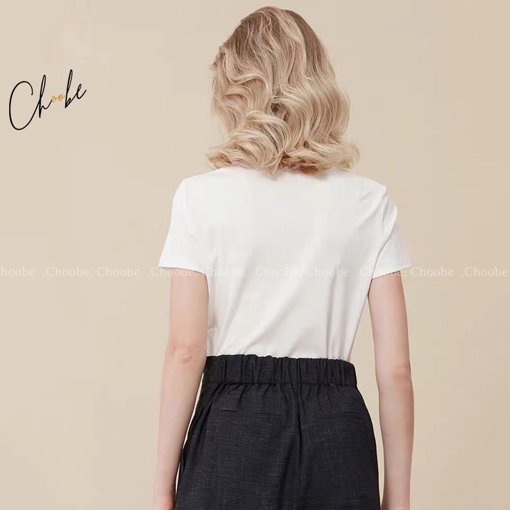 Áo thun nữ Choobe cộc tay cổ tim dáng suông phông trơn vải cotton co giãn tốt - A18
