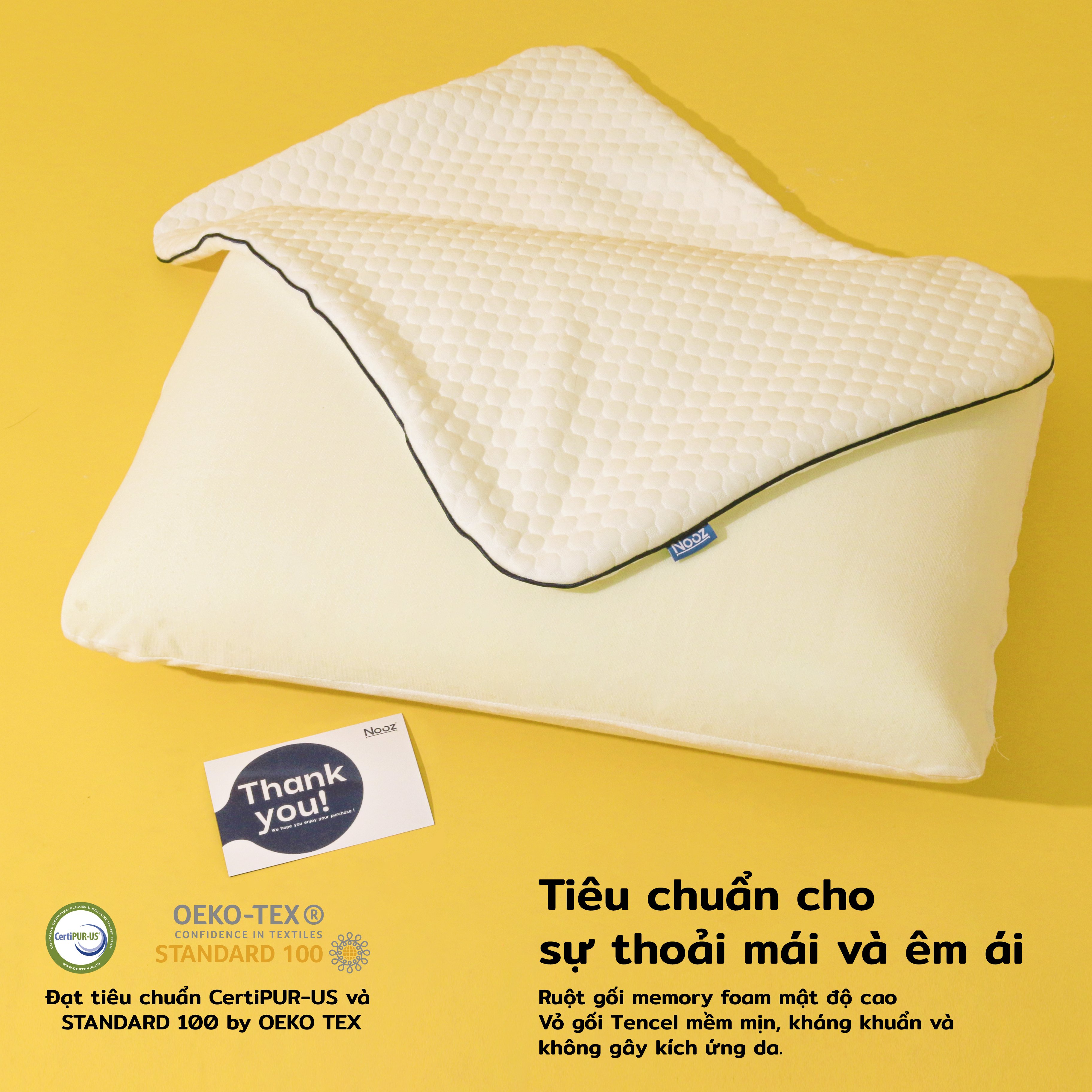 Gối Memory Foam Nooz Giúp Nâng Đỡ Cột Sống Cổ, Chống Đau Vai Gáy, Giúp Ngủ Sâu, Hỗ Trợ Chống Trào Ngược Cho Người Lớn, Phù Hợp Với Mọi Tư Thế Nằm - Ruột Gối Cao Su Non - Vỏ Gối Tencel (60x40x12 cm)