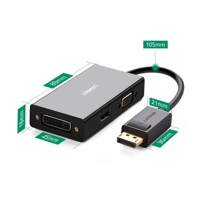 Ugreen UG20420DP110TK Màu Đen Bộ chuyển đổi DisplayPort sang HDMI + VGA + DVI Hỗ trợ phân giải 4K 2K - HÀNG CHÍNH HÃNG