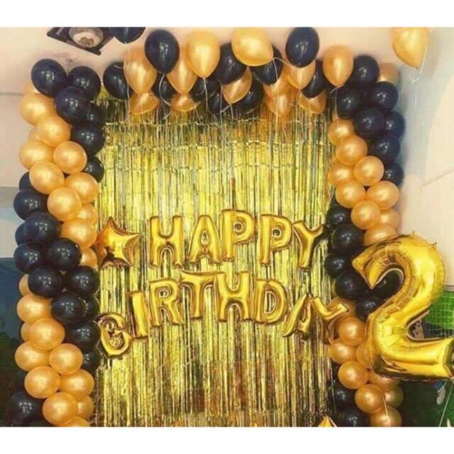 Combo 2 rèm kim tuyến, bóng chữ Happy birthday và 50 bóng nhũ