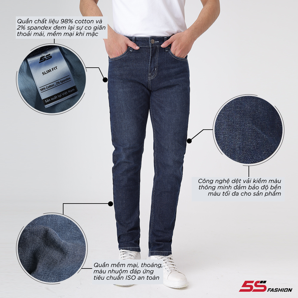Quần Jean Nam 5S Màu Sắc Cơ Bản, Chất Cotton Mềm Mịn, Co Giãn Tốt, Không Bai Xù, Bền Màu, Phom Trẻ Trung