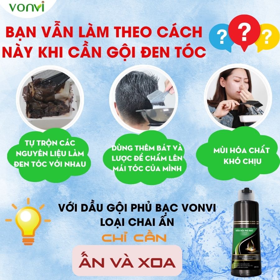 Thuốc nhuộm tóc VONVI làm đen tóc tự nhiên sau 10 phút với thiết kế dạng chai ấn 200 ml