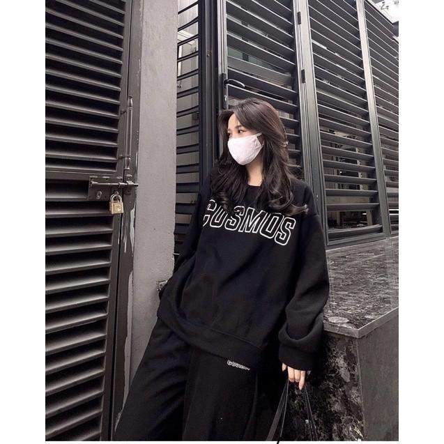 Set quần Jogger nữ ống rộng + Áo nỉ Cosmos - Ba màu Trắng/ Đen/ Ghi xám - Vải len tăm Oversize - Vitalita.cloth
