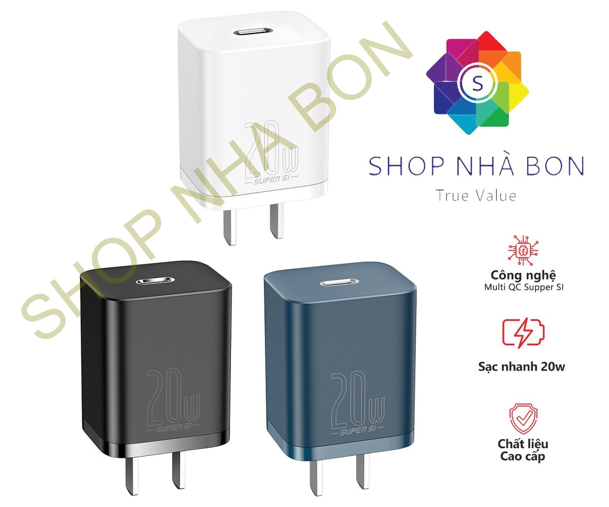 Củ Sạc Baseus Super Si 20W Mini Type C - Pdqc 3.0 - Hàng Chính Hãng - Màu Trắng