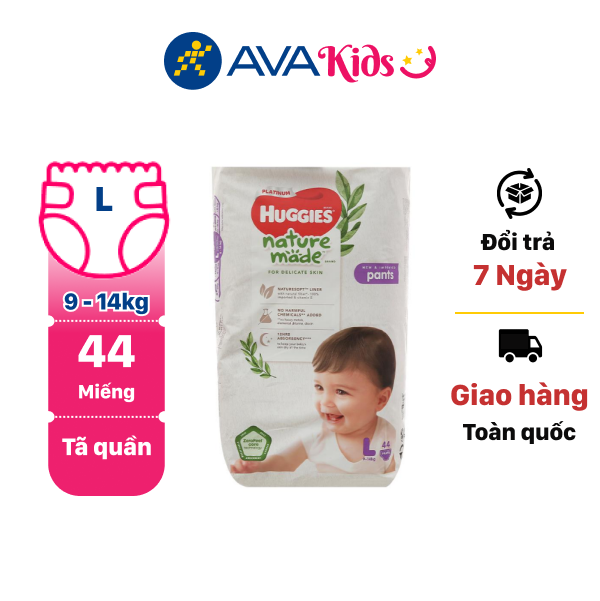 Tã quần Huggies Platinum natural made size L 44 miếng (cho bé 9 - 14kg)