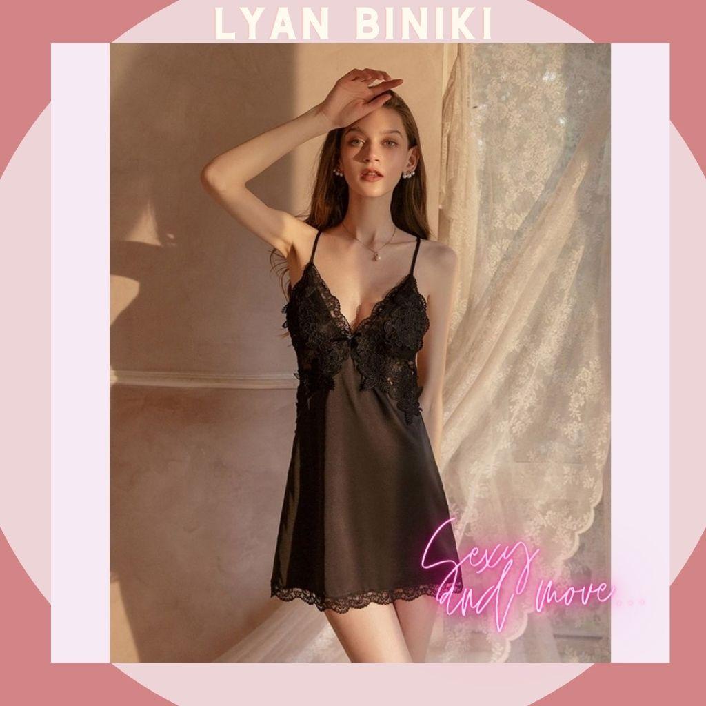 Váy ngủ đầm ngủ lụa Satin 2 dây phối ren rexy gợi cảm LYAN BIKINI L006