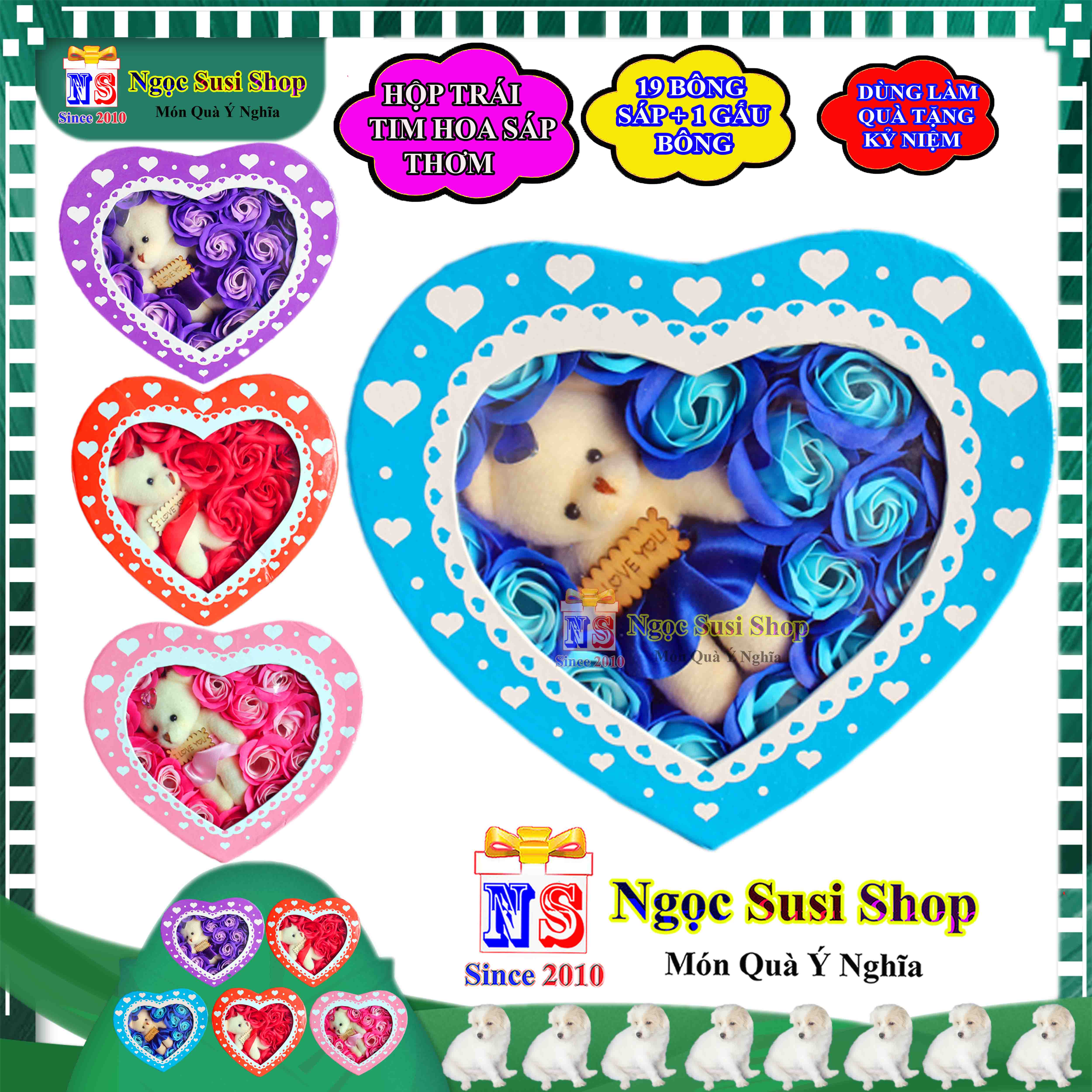 HỘP BÔNG HỒNG SÁP THƠM TRÁI TIM KÈM GẤU BÔNG SIÊU ĐẸP - HỘP QUÀ HOA SÁP THƠM