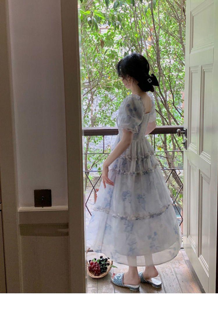 TOBE1SHOP Váy màu hồng nàng tiên Pháp ren Bouffant váy công chúa váy bánh váy lưới nàng tiên thắt lưng đầm
