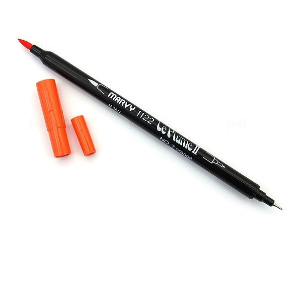 Bút lông hai đầu màu nước Marvy LePlume II 1122 - Brush/ Extra fine tip - Orange (7)