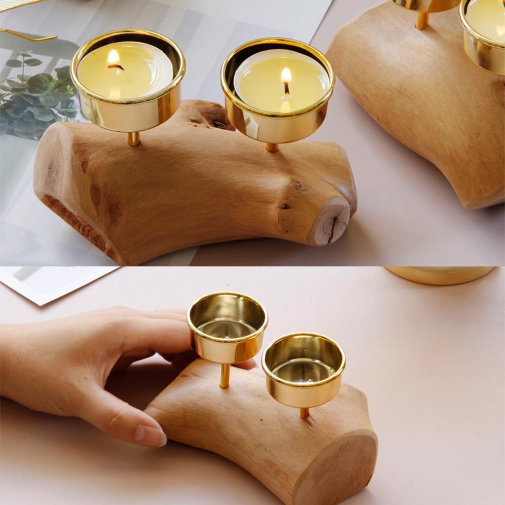 Wooden Base Candle Holder Candlestick Tealight Home Office Desktop Decor