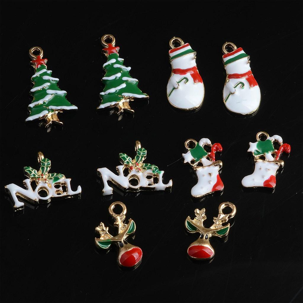 10 Pieces Mixed Enamel Christmas Charms Pendants DIY Xmas Jewelry Gifts Decorations &amp; 50 Pieces Assorted Resin Flatback Cabochons Christmas Beads Embellishments for DIY Crafts