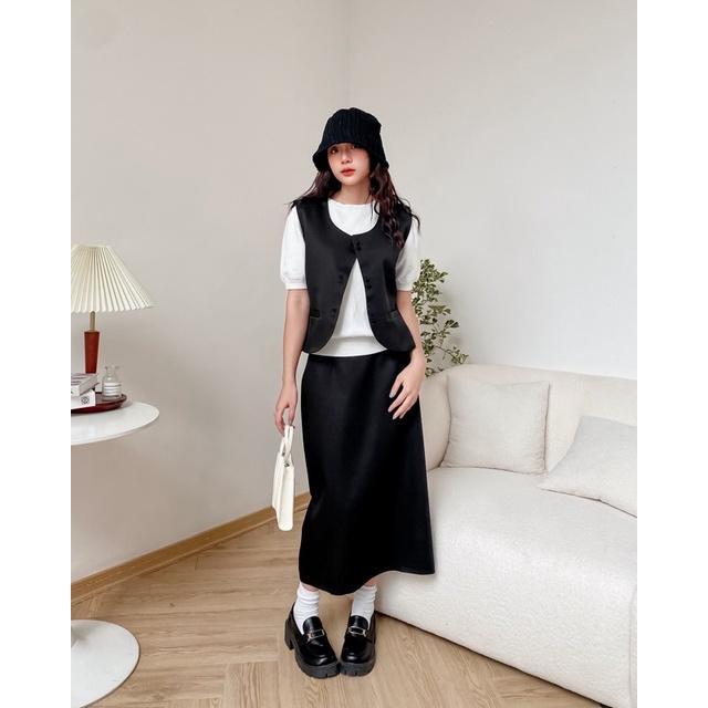 Set áo gile vest nữ dáng ngắn kèm chân váy dài 74b03 by germe