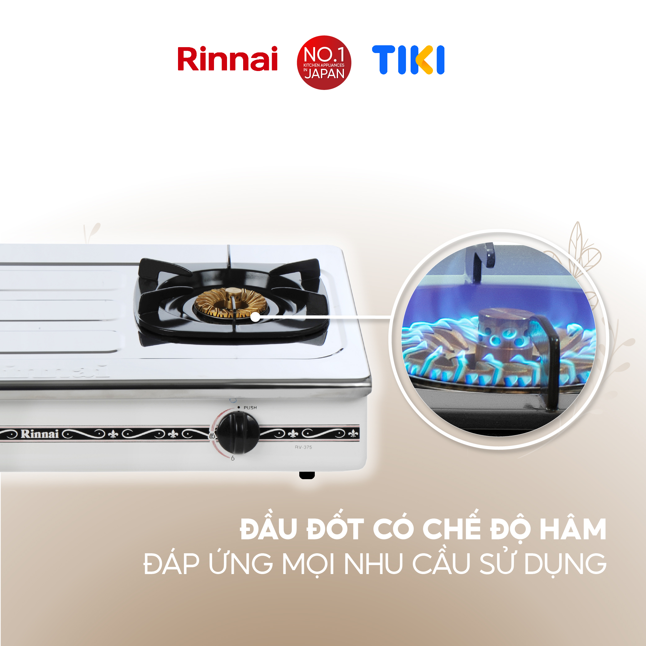Bếp gas dương Rinnai RV-375(SW)N mặt bếp inox và kiềng bếp men - Hàng chính hãng.