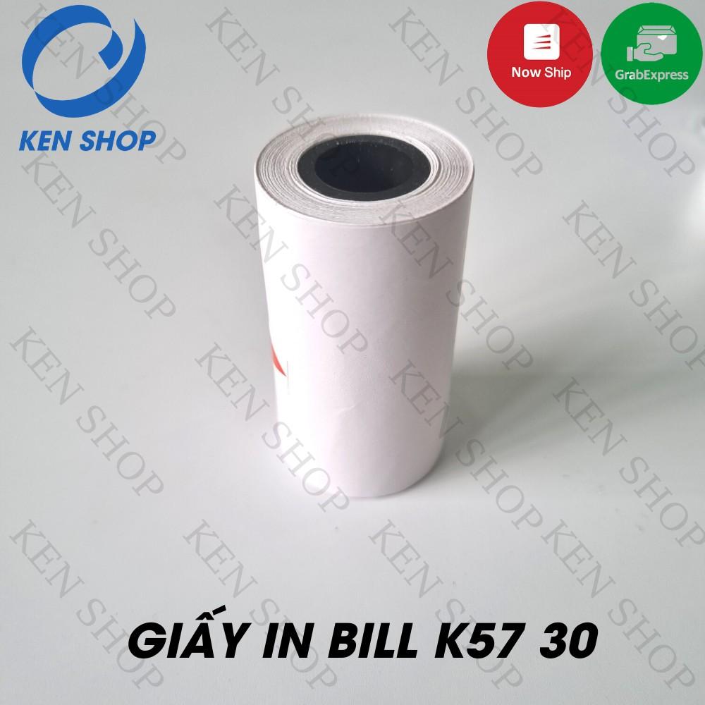 (combo 100 cuộn) Giấy In Bill K57-30mm, Giấy in Nhiệt cho máy in bill cầm tay, máy pos cầm tay, máy quẹt thẻ.