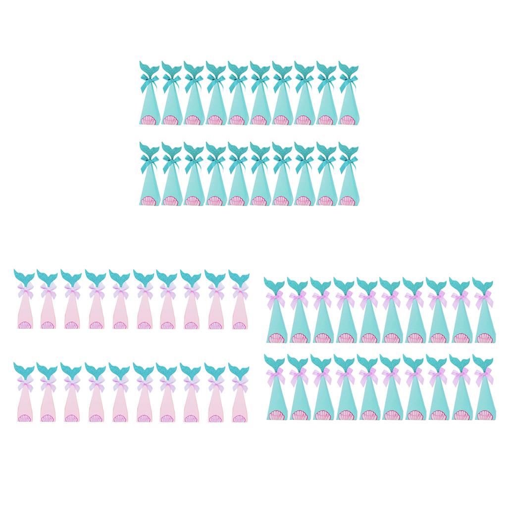 20pcs Creative Triangle Cone Mermaid Bowknot Candy Boxes Party Favor