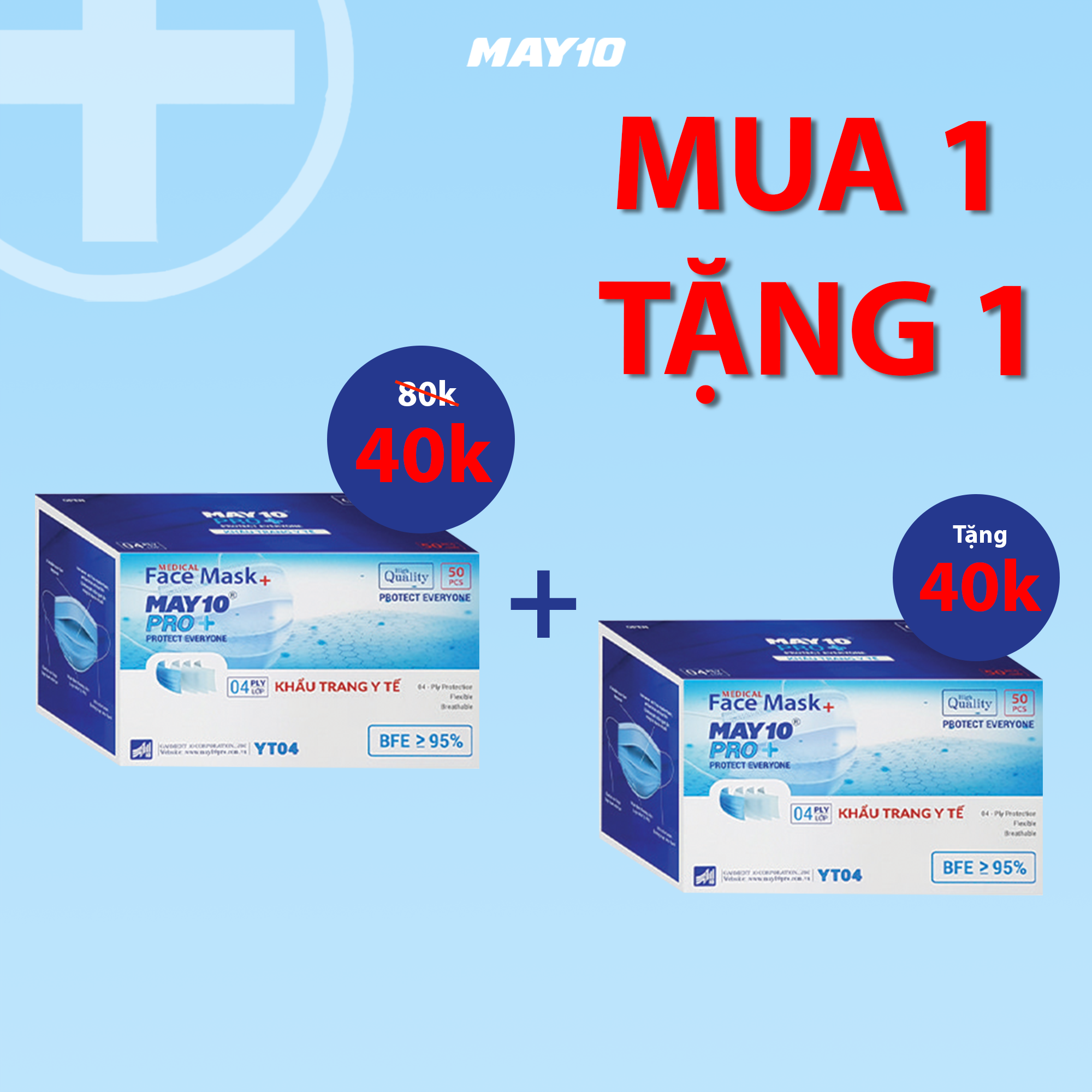 Khẩu trang y tế 4 lớp kháng khuẩn May 10 chính hãng