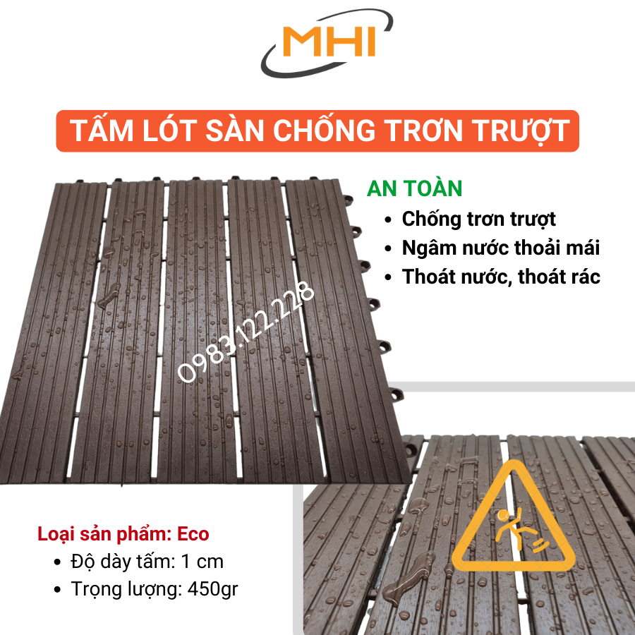 Thảm lát sàn uPVC cao cấp MHI-ECO, Tấm nhựa trải sàn trang trí ban công / sân vườn / sân thượng; lót sàn chống trơn trượt nhà tắm / bể bơi - Hàng Việt Nam chất lượng cao
