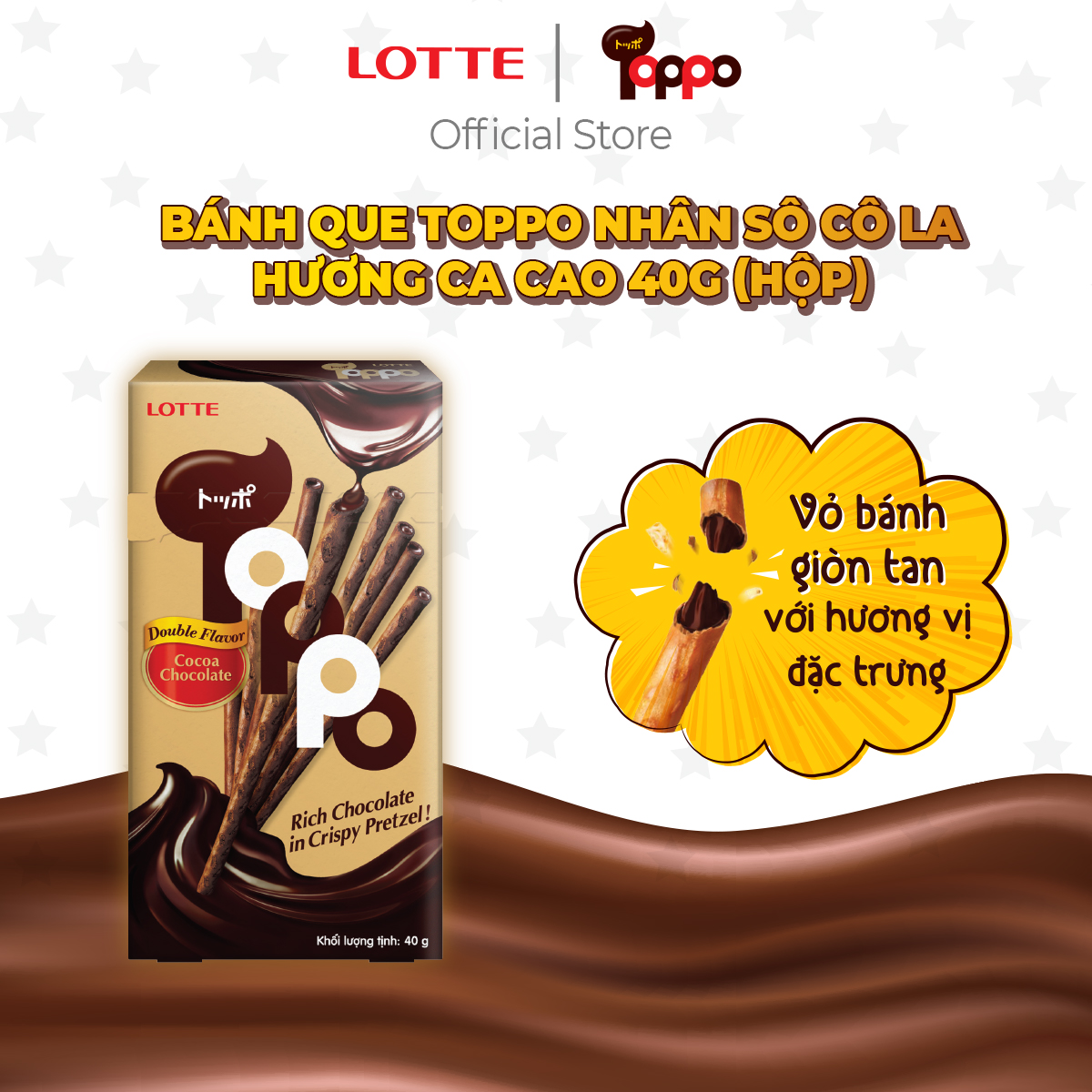 Combo 10 hộp Bánh que Toppo nhân sô cô la hương Ca cao 40 g (hộp)