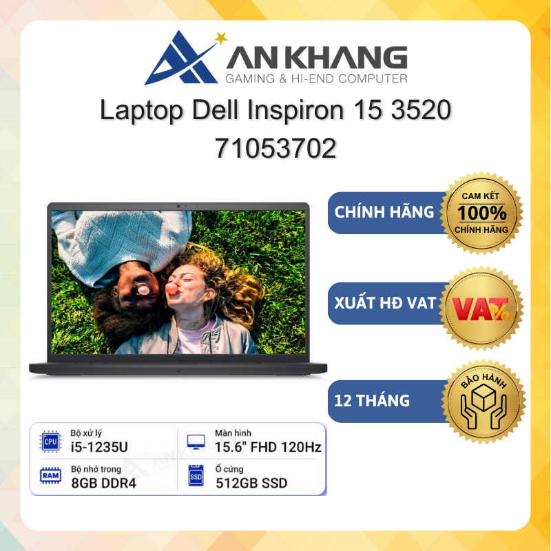 Laptop Dell Inspiron 15 3520 71053702( Core i5-1235U| 8GB| 512GB SSD| Intel UHD Graphics| 15.6&quot; FHD| Đen (Black)) - Hàng Chính Hãng - Bảo Hành 12 Tháng Tại Dell Việt Nam