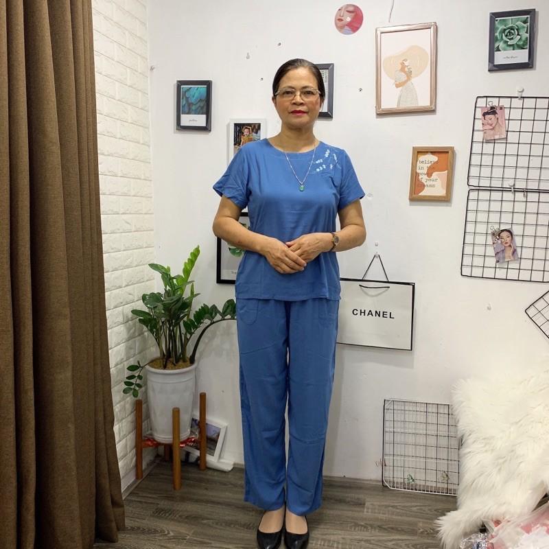 Bộ Lanh Thêu Cao Cấp Trung Niên Bộ Tặng Mẹ Vải Tole Việt Thắng