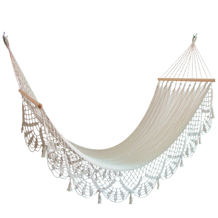 Võng Lưới Thanh Gỗ Tua Rua Boho Trang Trí Ngoài Trời Trang Trí Ngoài Biển 200x100cm