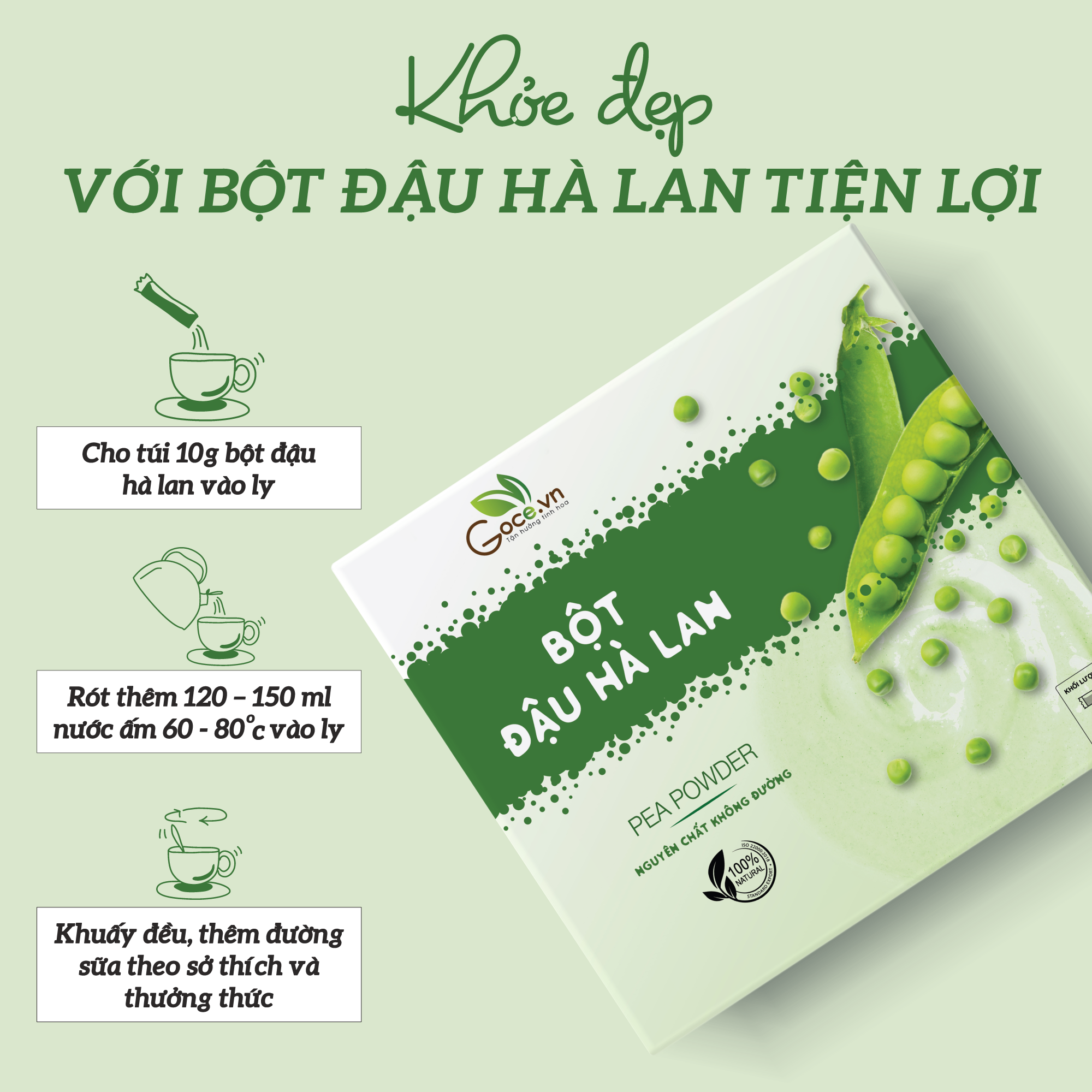 Bột đậu hà lan nguyên chất Goce - 180g (18 gói x 10g)