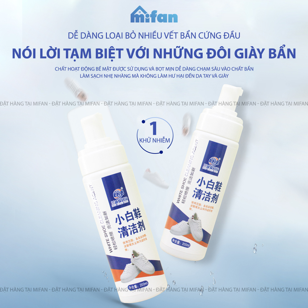 Chai Xịt Bọt Vệ Sinh Giày Cao Cấp LKB 200ml - Bình Xịt Bọt Làm Sạch, Làm Trắng Giày Dép Siêu Tốc - Mifan Hàng Chính Hãng