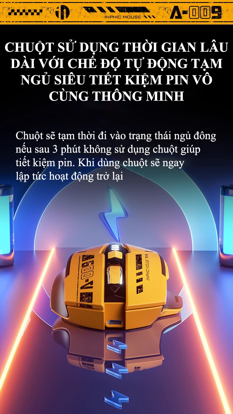 Chuột không dây INPHIC A9 sử dụng pin sạc kết nối Bluetooth và chip USB 2.4G thiết kế kiểu dáng xe đua cool ngầu dành cho game thủ - Hàng Chính Hãng