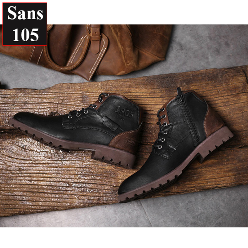 Giày boot nam martin boots Sans105 da bò thật big size 48 47 46 45 44 43 giầy cổ cao đen nâu đẹp bốt độn đế 6cm