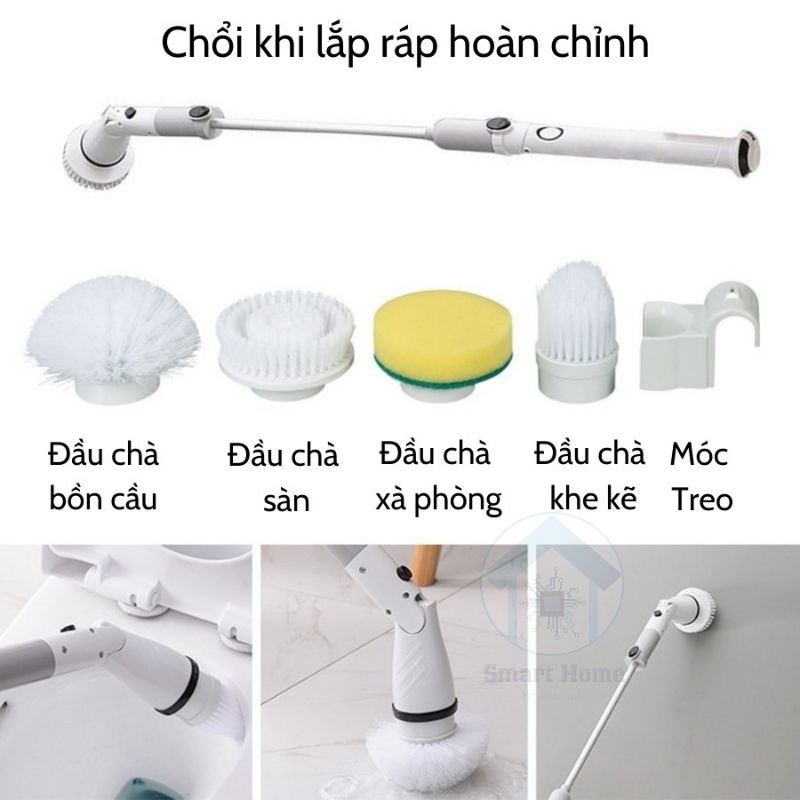 Chổi điện đa năng 4 đầu vệ sinh nhà tắm không dây nhanh chóng tiết kiệm thời gian và sức lao động