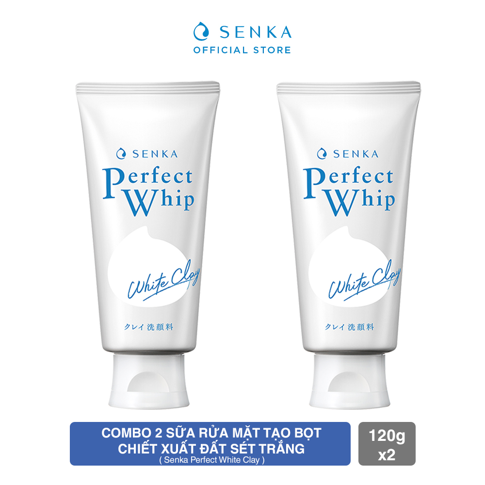 Combo 2 Sữa Rửa Mặt Tạo Bọt Chiết Xuất Đất Sét Trắng Senka Perfect White Clay 120g x 2