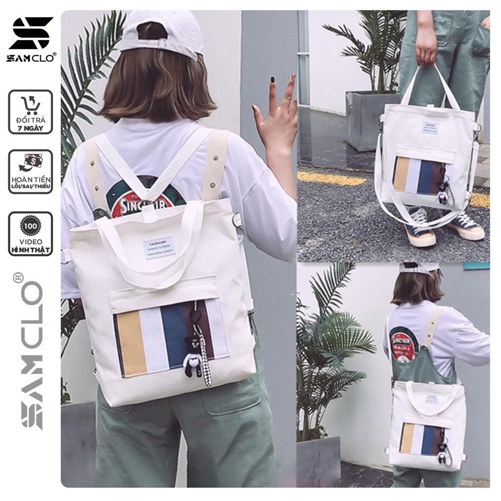Túi đeo chéo SAM CLO bag canvas thời trang Hàn Quốc ULZZANG kèm phụ kiện, đựng sách, đi chơi, đi học SỌC MÀU
