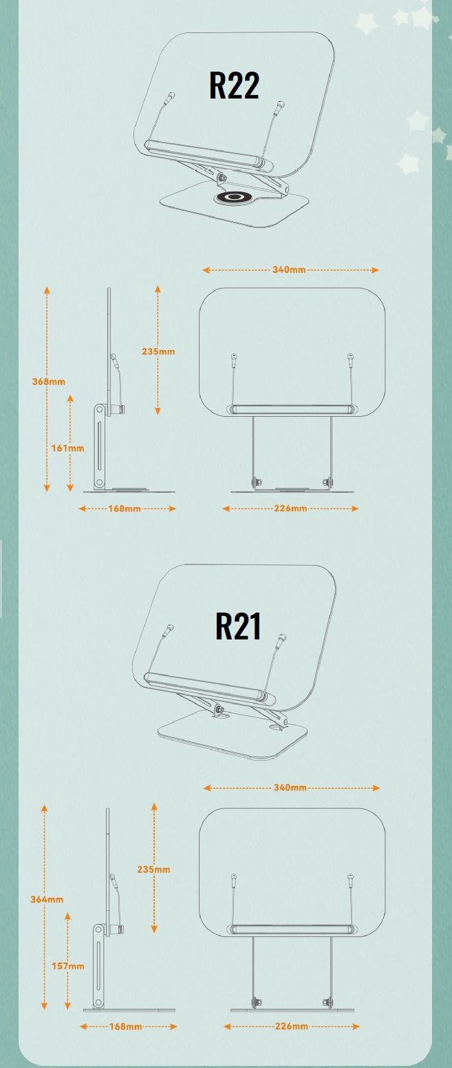 R21_R22 Giá Kê Đọc Sách Kiêm Đỡ Tablet, Laptop Từ Hợp Kim Thép Carbon Và Mặt Mika Trong Suốt