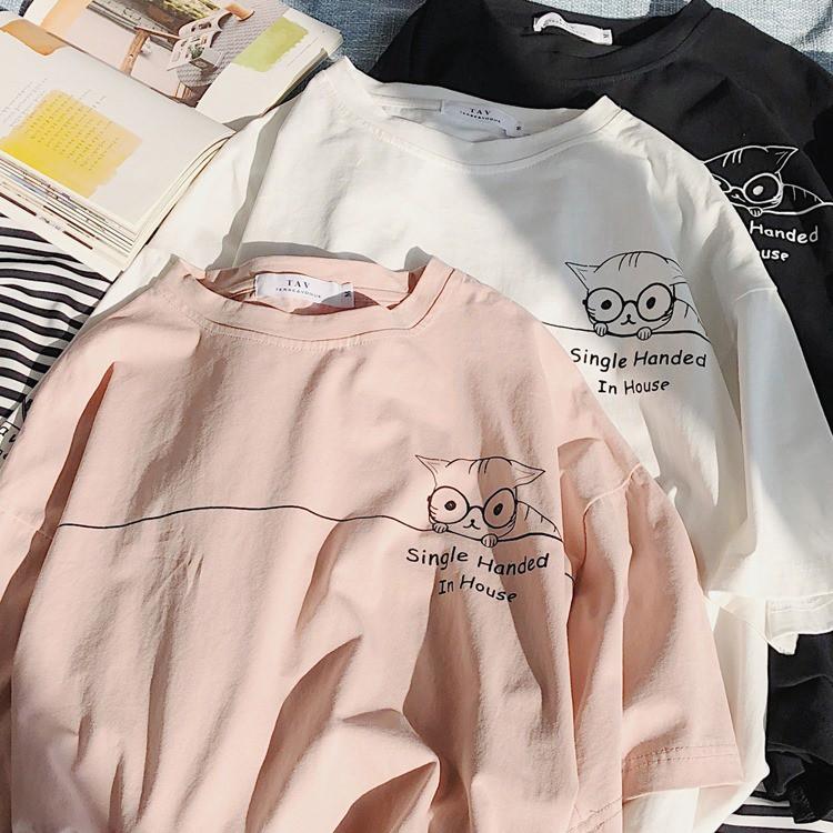 Áo thun tay lỡ cotton mèo Single 2020