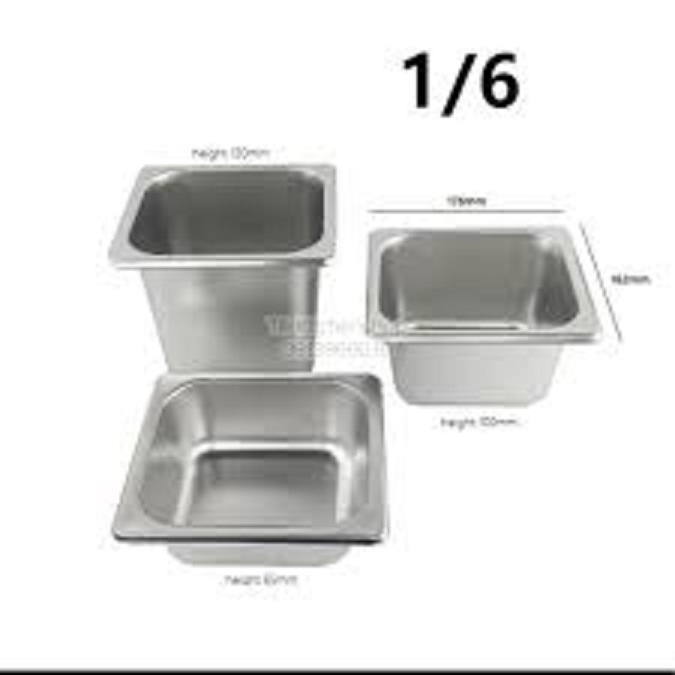 Khay inox đựng topping 1/6, khay đựng thạch, đựng thức ăn (có nắp)