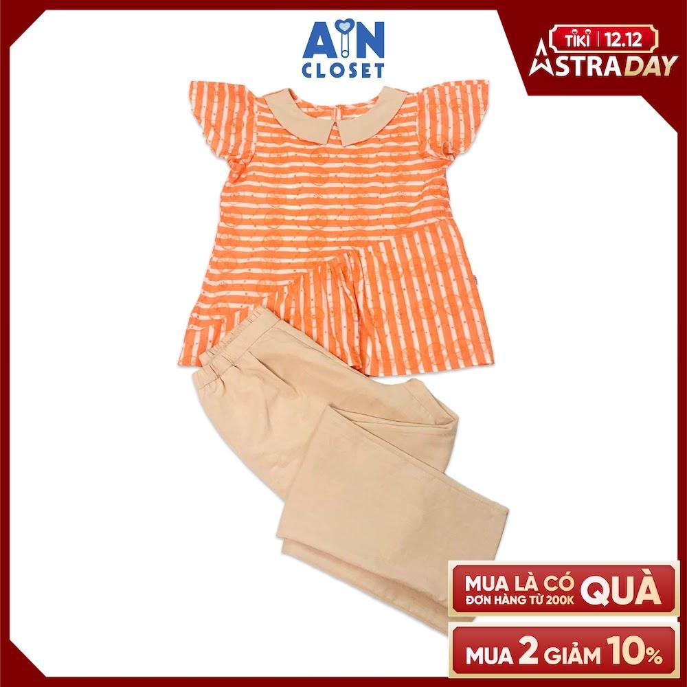 Bộ quần dài áo tay ngắn cho mẹ họa tiết Kẻ cam cotton thêu quần kem - AICDMEZSMTPY - AIN Closet