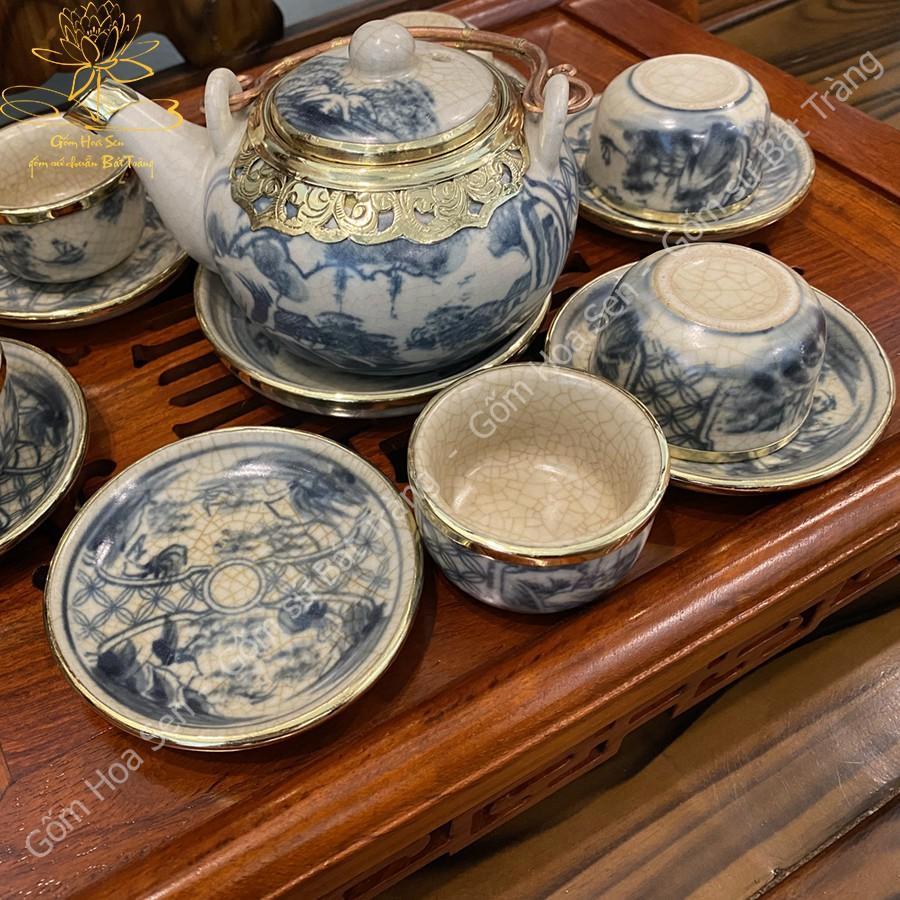 Bộ Ấm Chén Men Rạn Giả Cổ Dáng Nhật Bọc Đồng