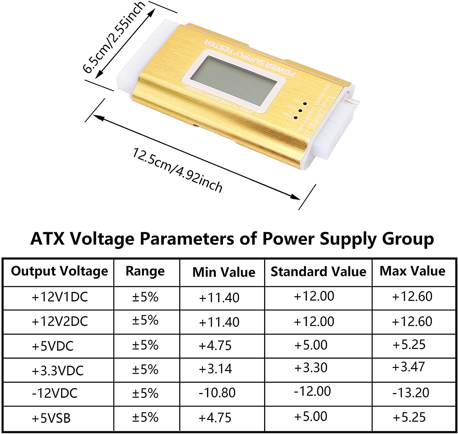 Thiết Bị Test Nguồn ATX Máy Tính 20 + 24 Pin Hiển Thị Màn Hình LCD (Vàng) - Hàng Nhập Khẩu