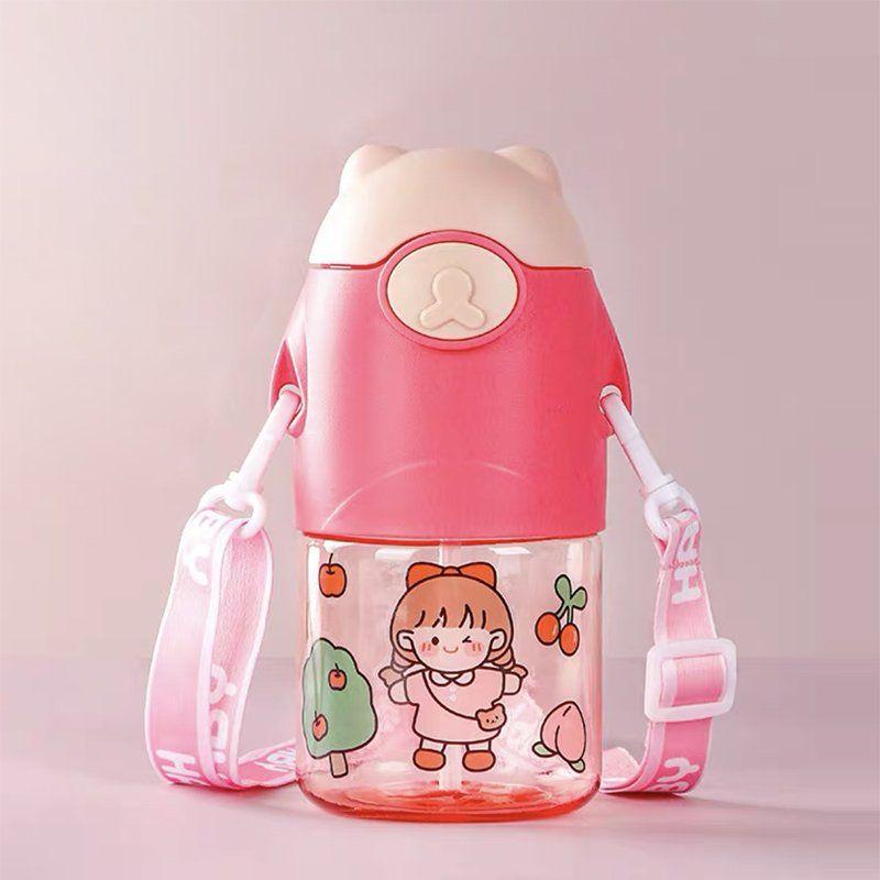 Bình Đựng Nước Ngộ Nghĩnh 650ML Tích Hợp Ống Hút Có Quai Đeo Tặng Kèm Sticker Đáng Yêu