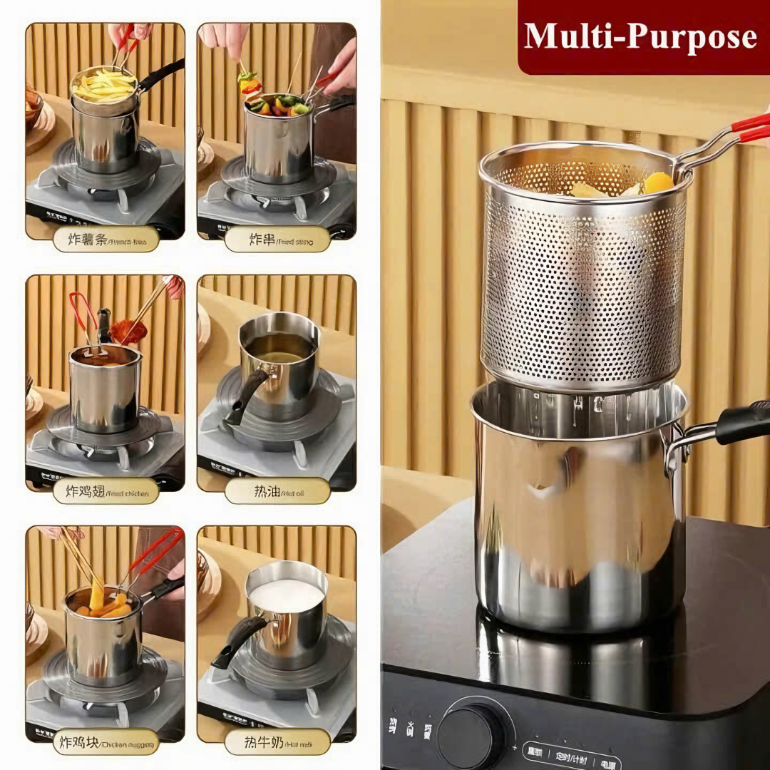 Bộ nồi chiên nhúng ngập dầu inox304 cao cấp có tay cầm tiện dụng 26.3x12cm (Tặng kèm 1 món quà tri ân)- Hàng chính hãng